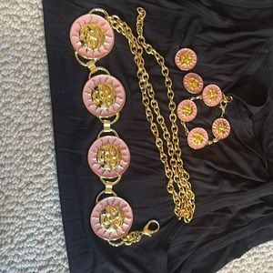 Sun dance pink enamel belt earring and bracelet set